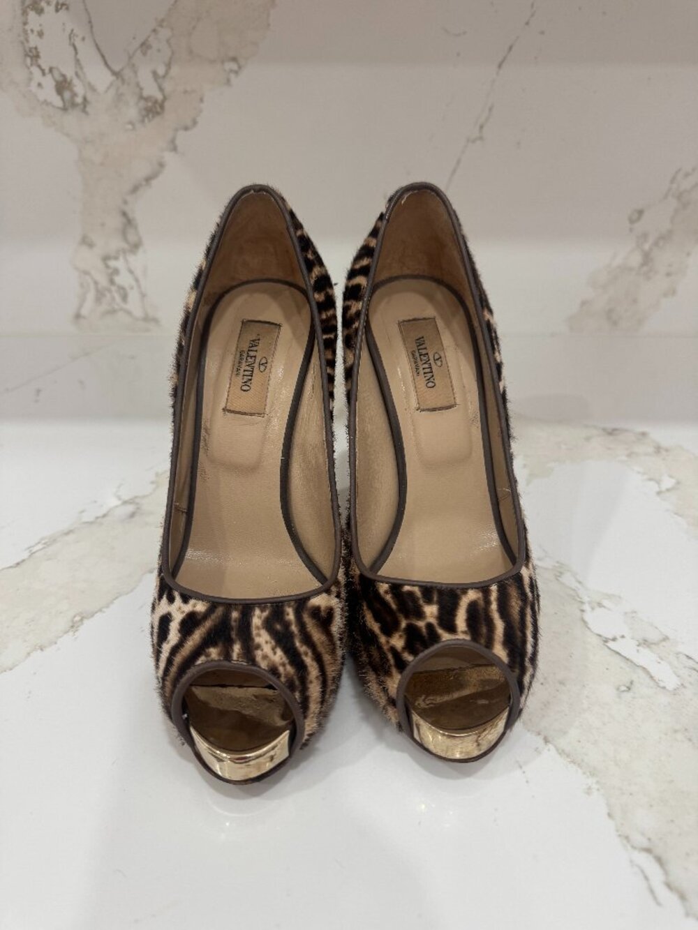 Valentino Pony Hair Leopard Peep Toe Size 38